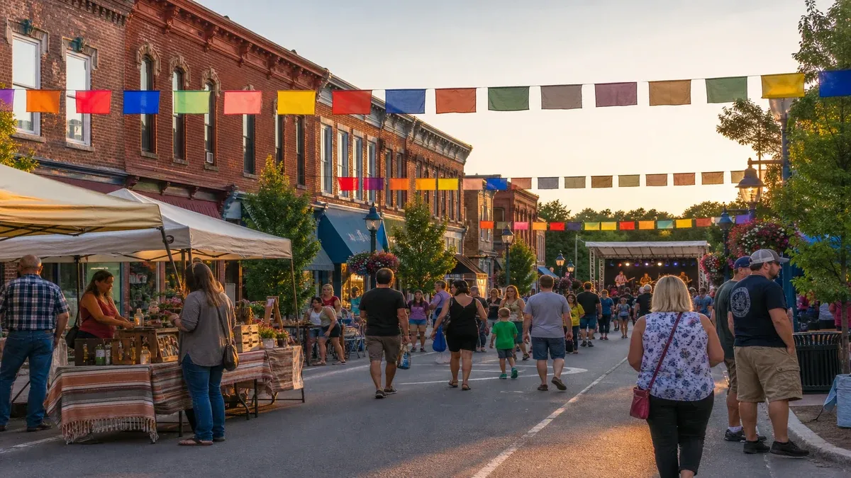 Community Events historic main street travel guide illustration