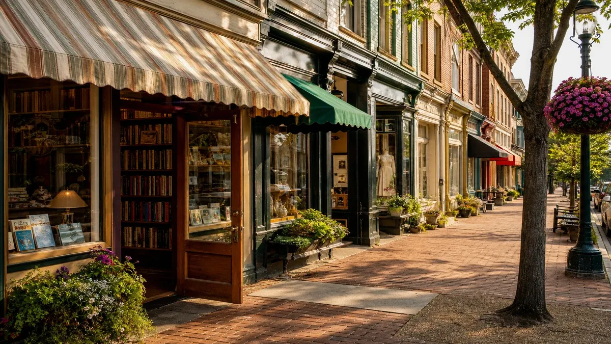 Independent Shops historic main street travel guide illustration